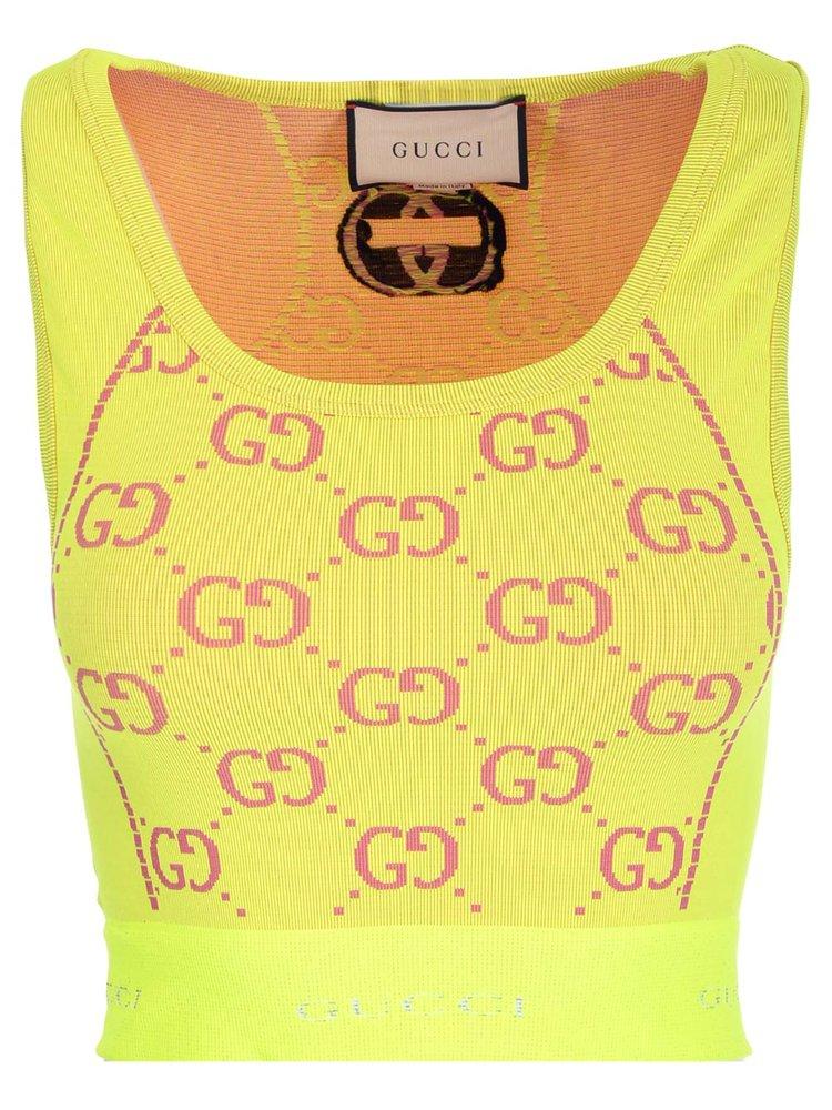 Gucci Jacquard Jersey Top in Yellow | Lyst