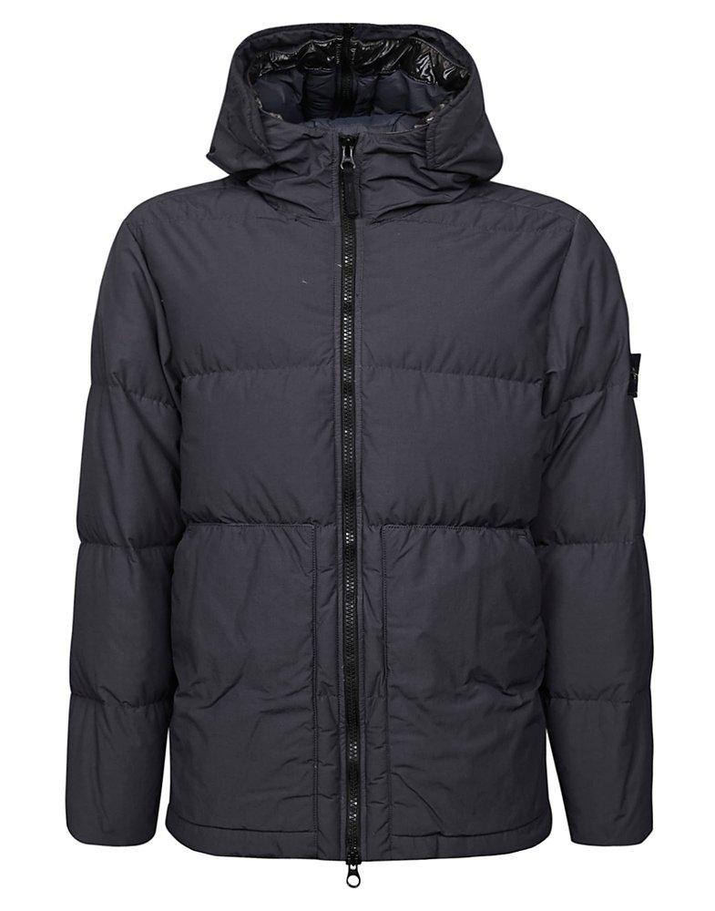 Stone Island Logo Patch Zip-up Puffer Jacket in Blue for Men | Lyst