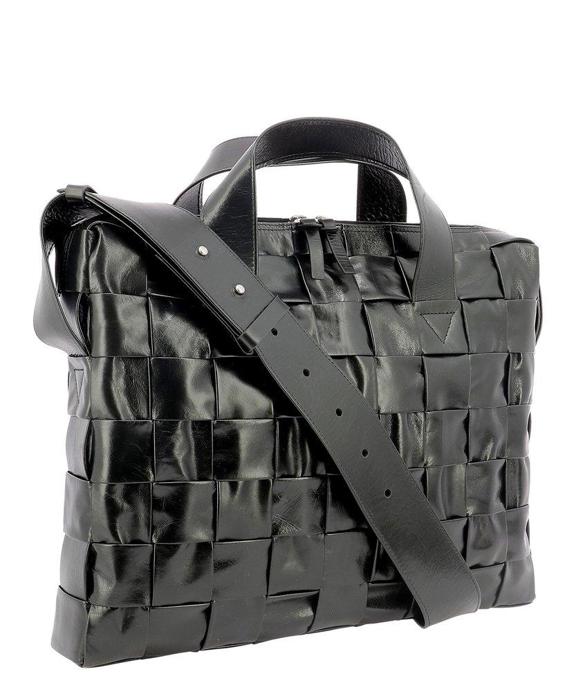 Bottega Veneta Leather Black Intreccio Cassette Bag for Men Mens Bags Messenger bags 