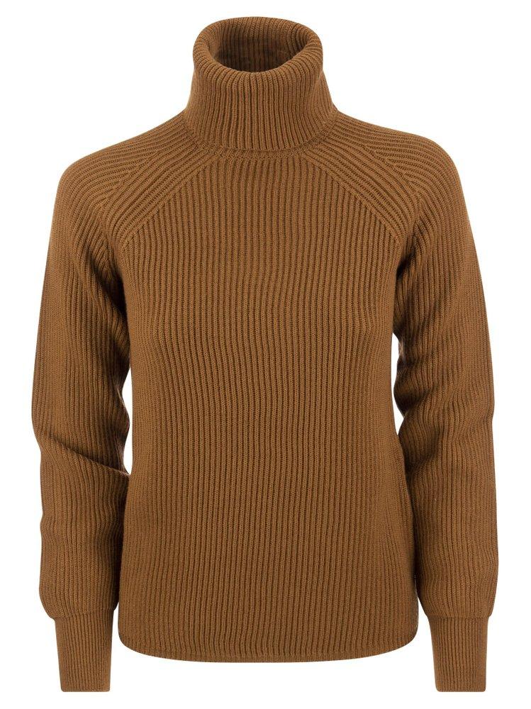 Max Mara Studio Turtleneck Long Sleeved Pullover in Brown | Lyst