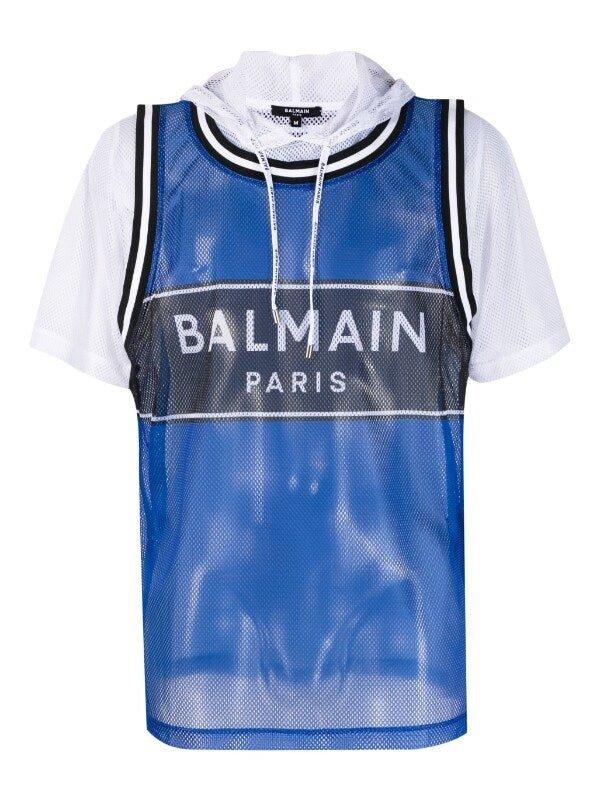 Balmain Hooded Logo print T shirt in Blue for Men Lyst