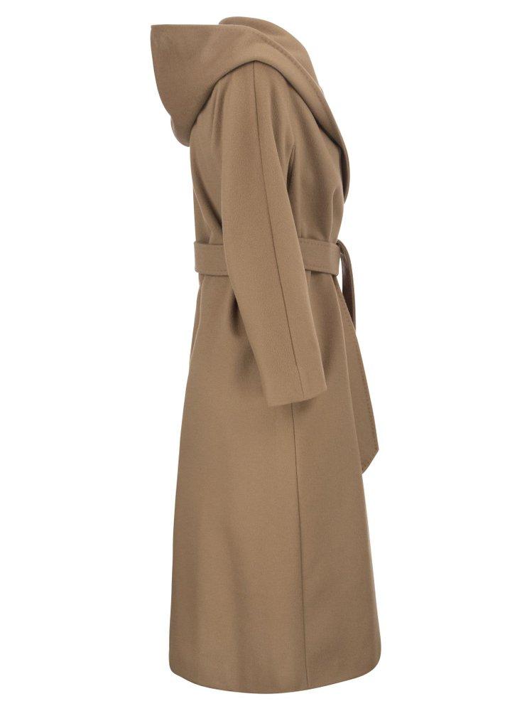 Max Mara Studio Hooded Belted Coat in Brown | Lyst