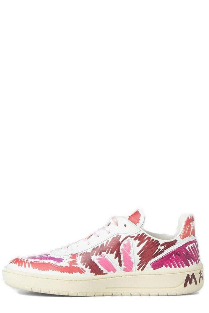 Marni X Veja Scribble-printed Lace-up Sneakers in Pink | Lyst