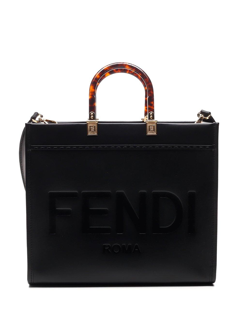 Fendi Leather Sunshine Medium Tote Bag in Black - Lyst