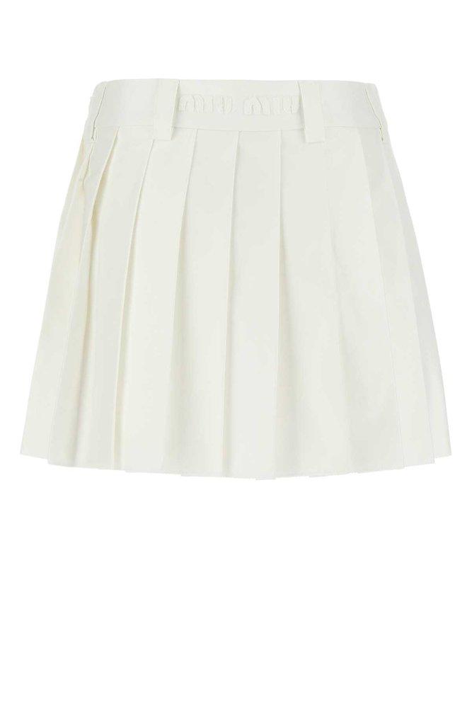 Miu Miu Logo Detailed Pleated Mini Skirt in White Lyst
