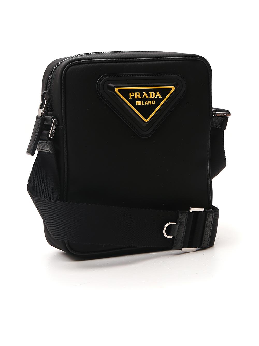 Prada Synthetic Logo Plaque Crossbody Bag in Black for Men Lyst