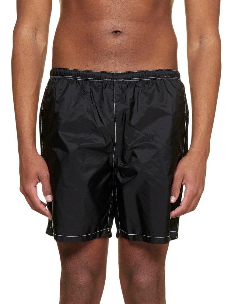 Prada Synthetic Logo Plaque Swim Shorts in Black for Men | Lyst