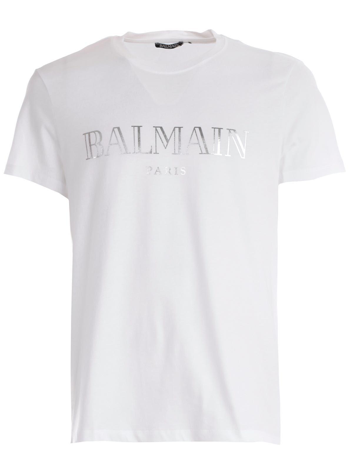Balmain Cotton Paris Logo T-shirt in White for Men - Lyst
