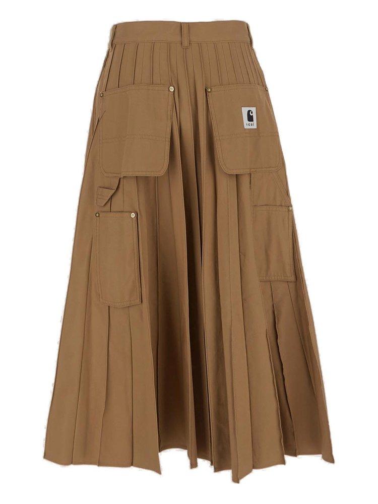 Sacai X Carhartt Wip Pleated Midi Skirt in Brown | Lyst