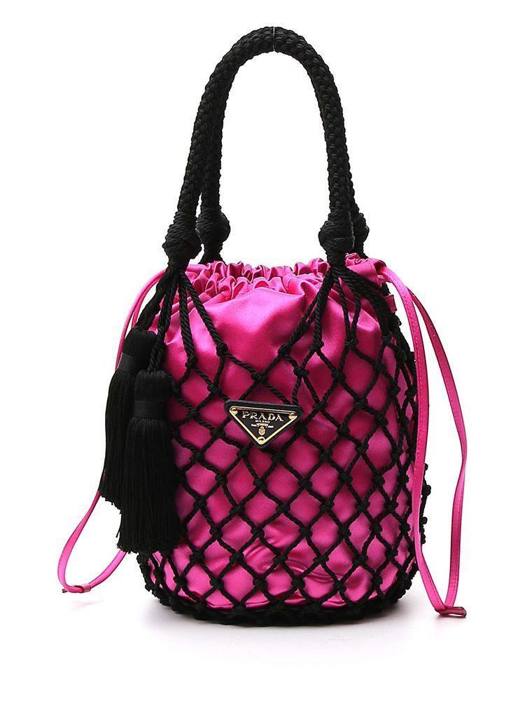 Prada Small Leather Net Bag in Pink