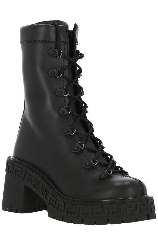 Intrico Leather Platform Ankle Boots in Black - Versace