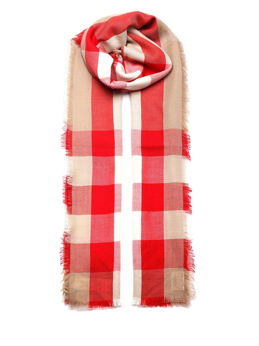 Burberry Cashmere Plaid Scarf in Red - Lyst