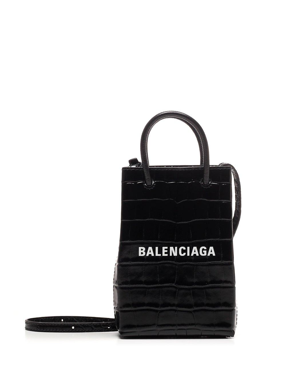 Balenciaga Leather Phone Holder Crossbody Bag in Black Lyst