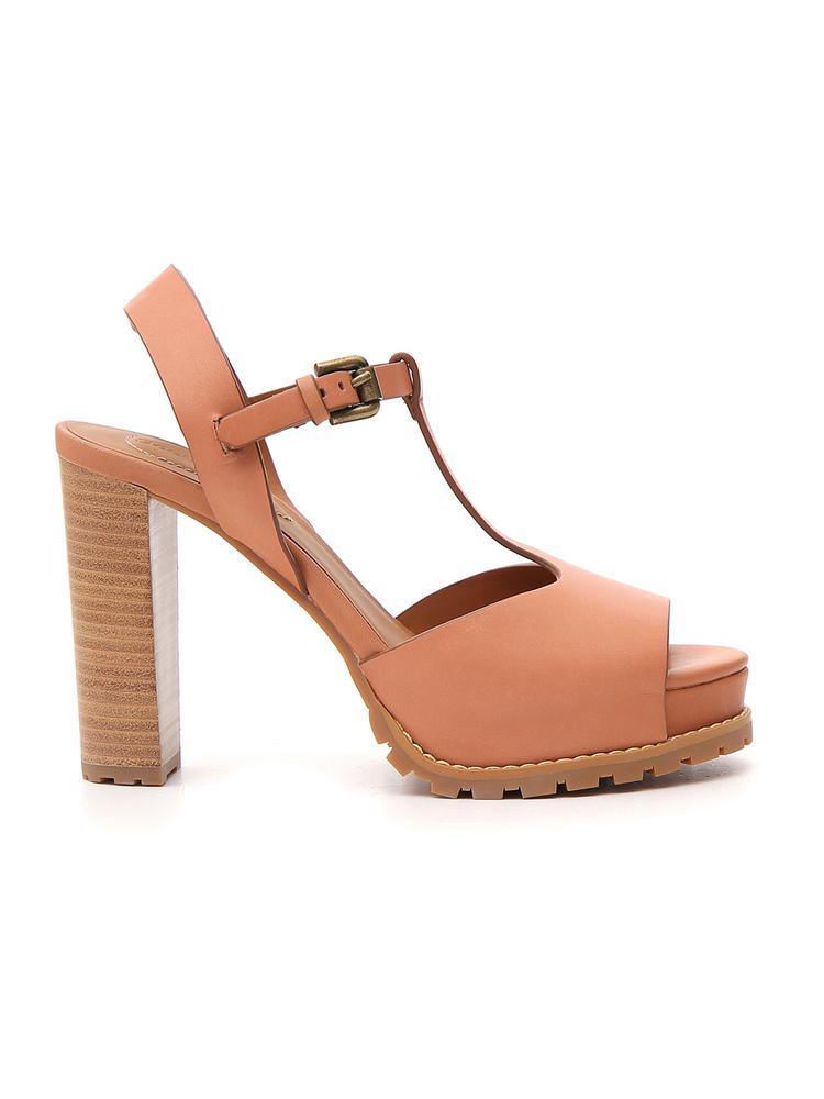 See By Chloé Leather Platform Ankle Strap Sandals in Pink - Lyst