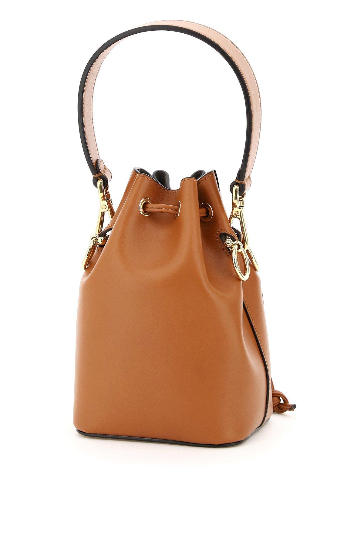 Brown Mon Trésor mini embossed leather bucket bag
