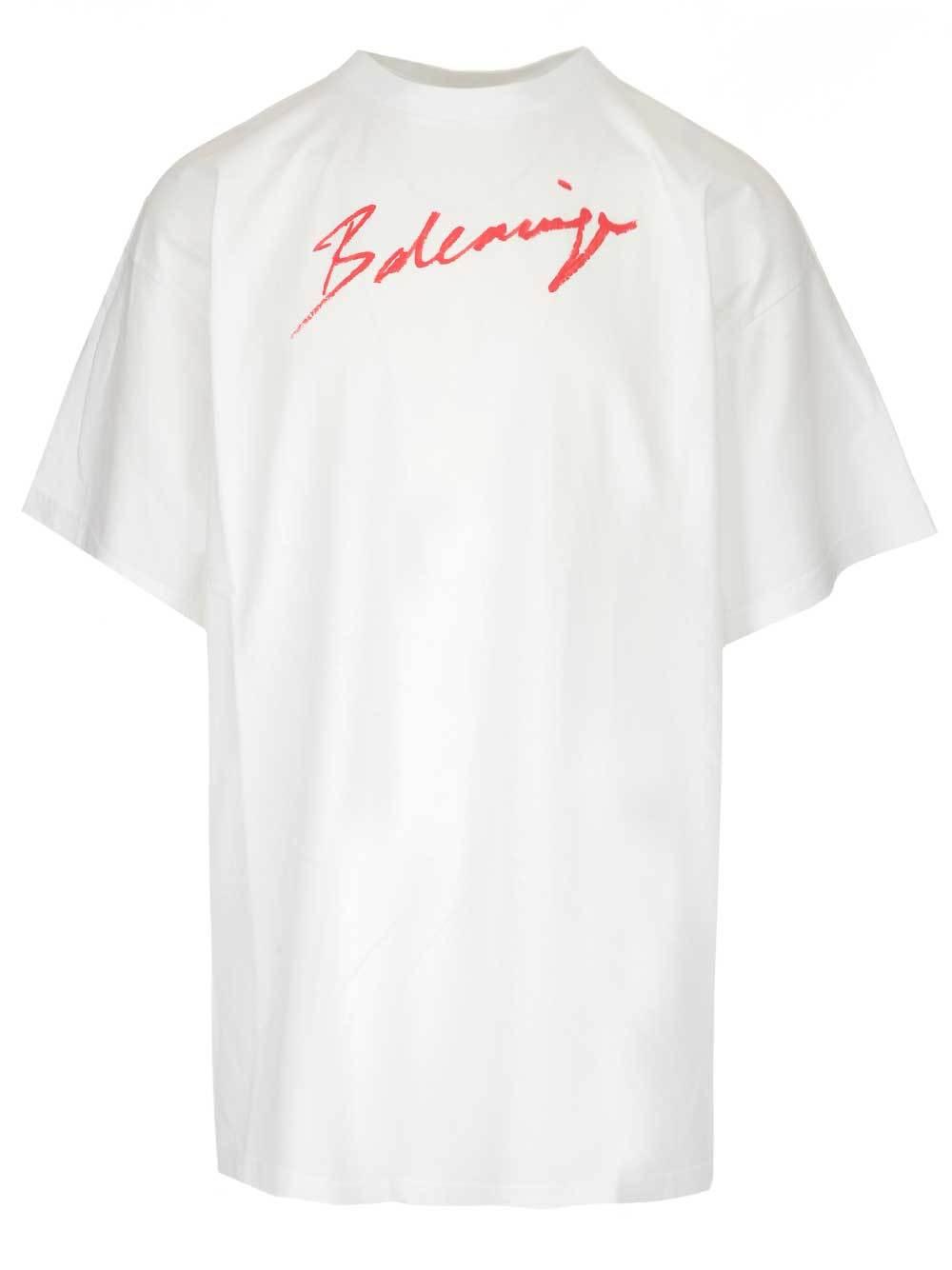 Balenciaga Cotton Script Logo Print T-shirt in White for Men - Lyst