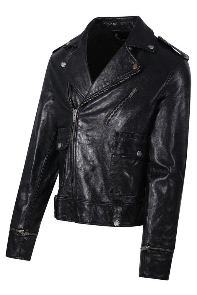 【関税&送料込】Golden  Black Leather Jacket Golden Goose Cow Leather Biker Jacket (All New In) IFCHIC.COM