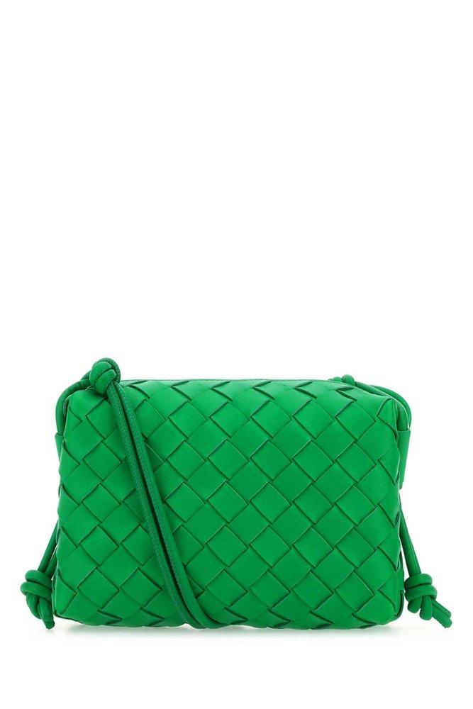 Bottega Loop Mini Camera Bag Raffia Canvas, Leather in Green Lyst