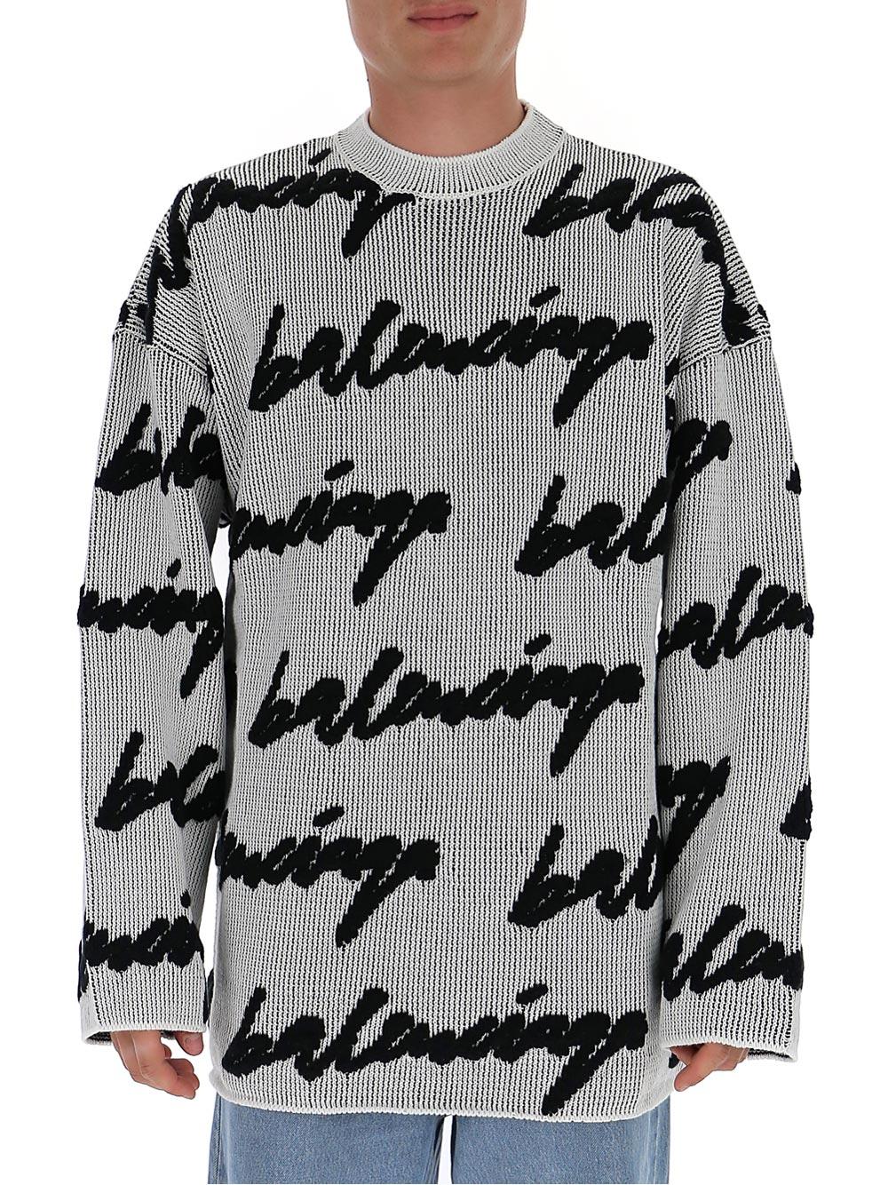 Balenciaga Cotton Crewneck 3d Scribble Knit Sweater in Grey for 