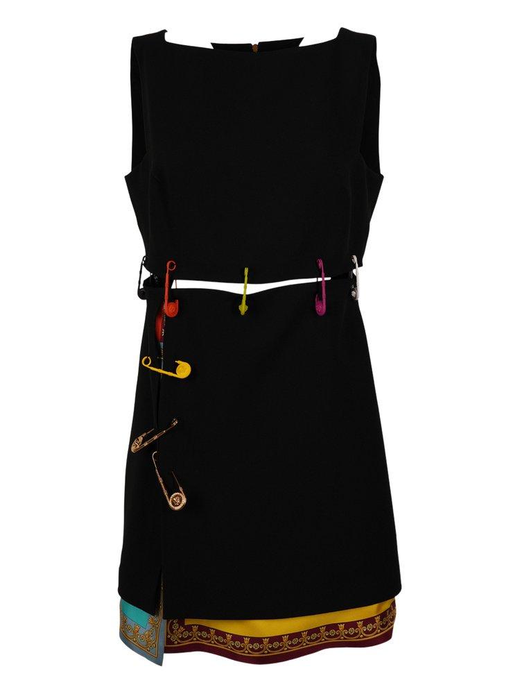 ワンピース Versace Satin Mini Dress With Safety Pin Detail VERSACE satin mini dress with safety pin detail Black Versace