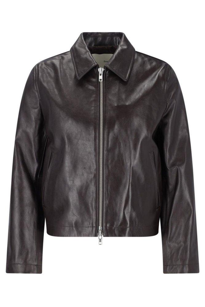 Dunst ♥ COLLARED VEGAN LEATHER BLOUSON JACKET LEATHER Black Collared Faux-Leather Jacket by Dunst on Sale