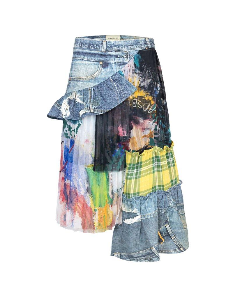 ANDERSSON BELL Asymmetric Patchwork Denim Skirt in Blue | Lyst