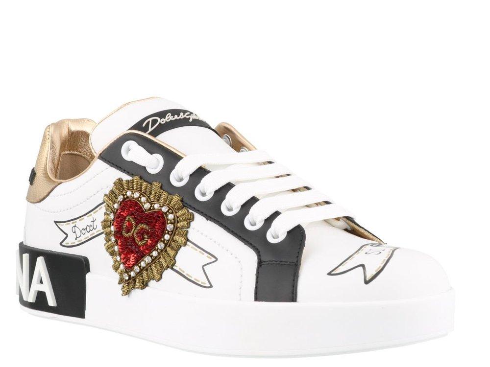 Dolce & Gabbana Embroidered Portofino Sneakers in Black | Lyst