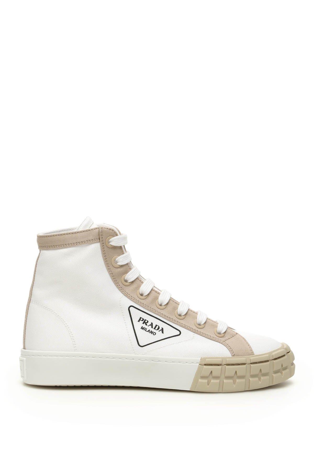 Prada Gabardine Hi-top Sneakers in White | Lyst Prada Gabardine Hi-top Sneakers in White | Lyst