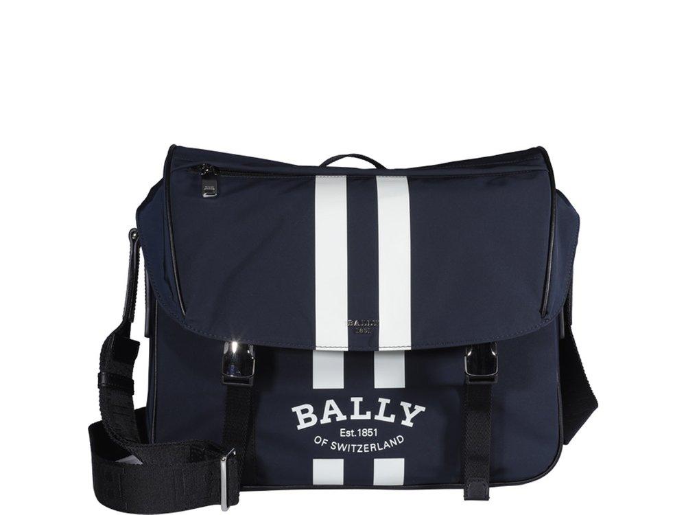 Bally Logo Printed Stripe Detailed Messenger Bag in Blue for Men | Lyst