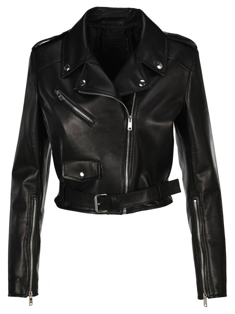 Prada Cropped Biker Jacket in Black | Lyst