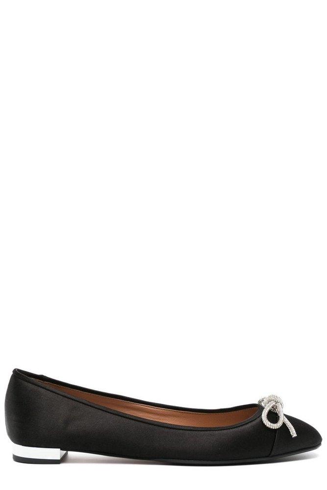 Aquazzura Parisina Crystal-embellished Bow Flat Shoes in Black | Lyst