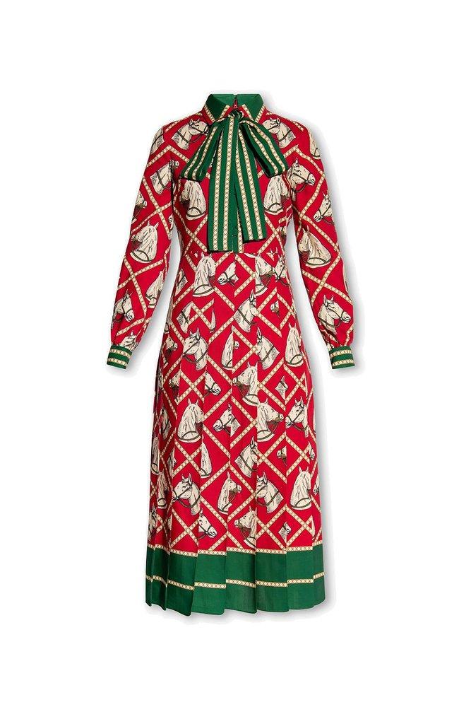 Gucci Gg Supreme Print Silk Dress In Red