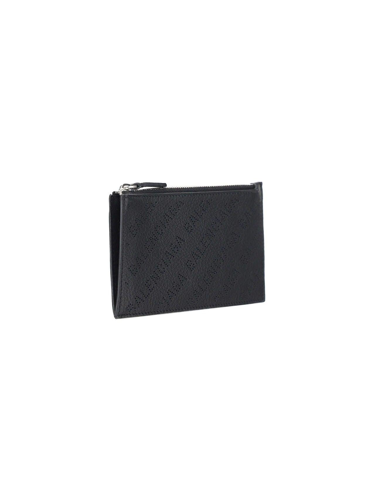 Balenciaga Leather Allover Logo Zipped Card Holder in Black for 