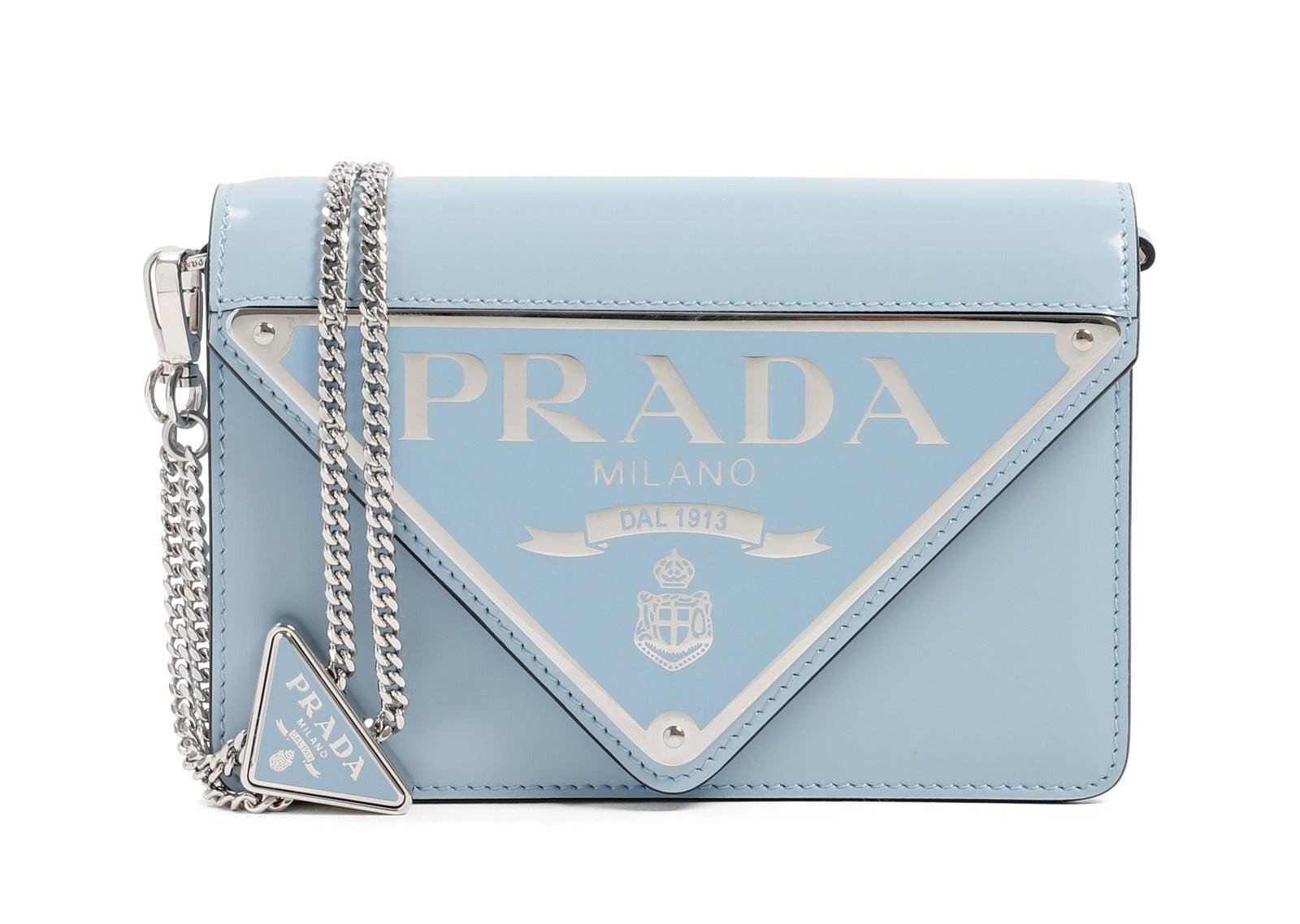 Prada Triangle Logo Chain Shoulder Bag in Blue | Lyst