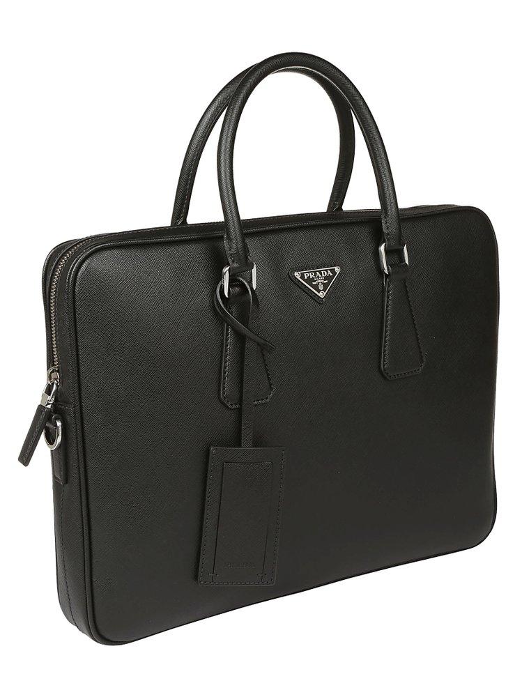 Prada Triangle Logo Briefcase in Black for Men | Lyst