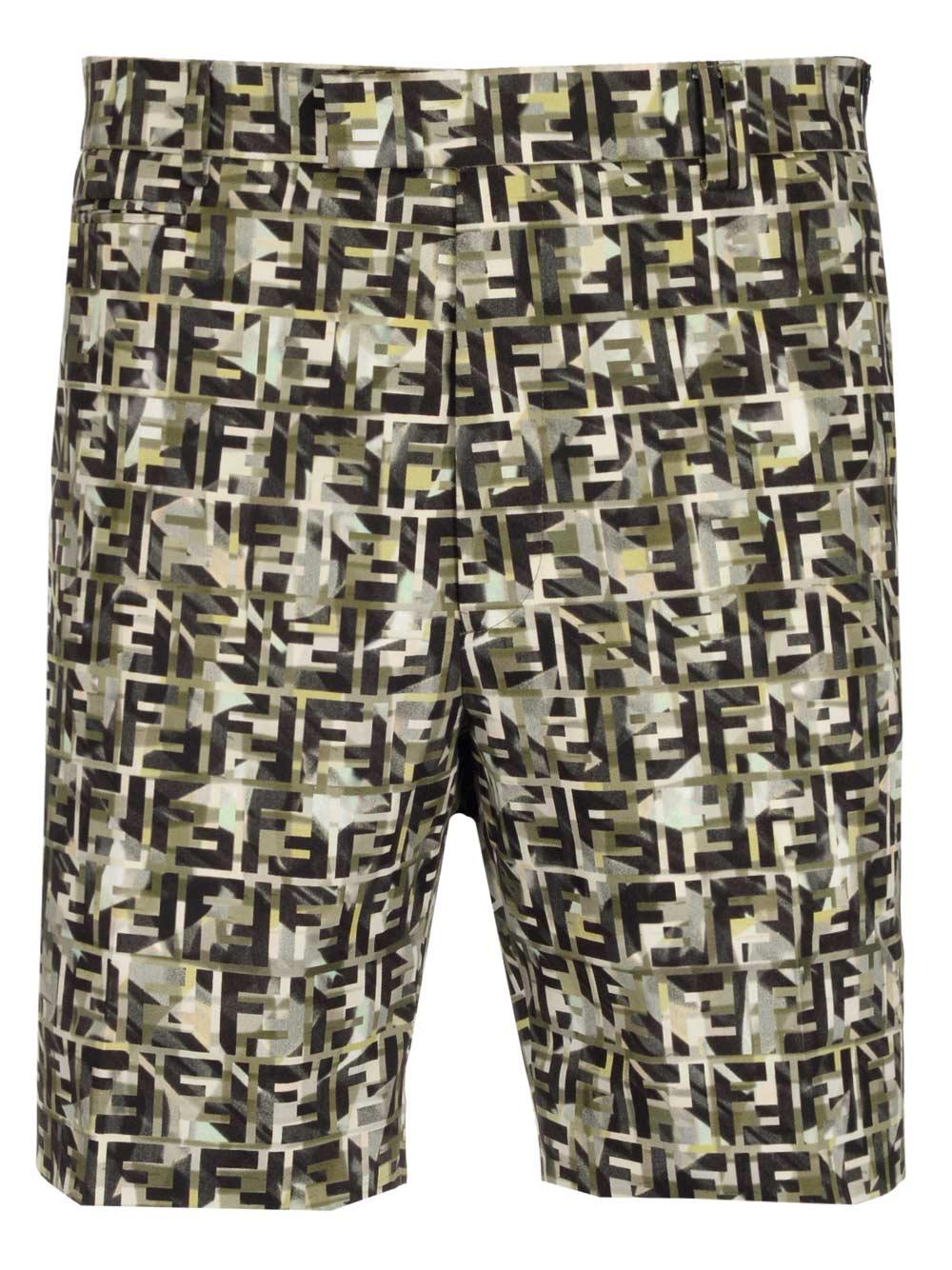 Fendi Cotton Ff Camouflage Bermuda Shorts in Green for Men - Lyst