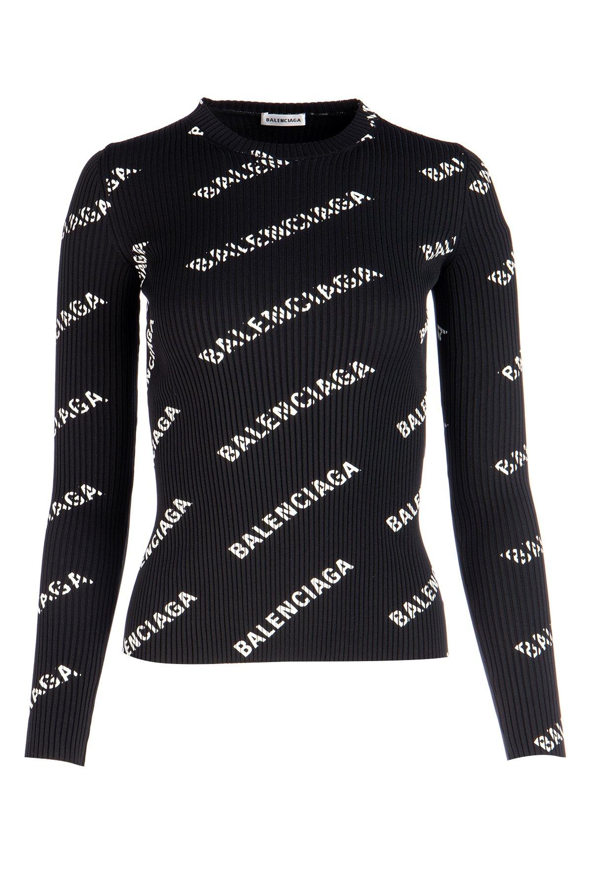 Balenciaga Synthetic All Over Logo Long-sleeve Top in Black - Lyst