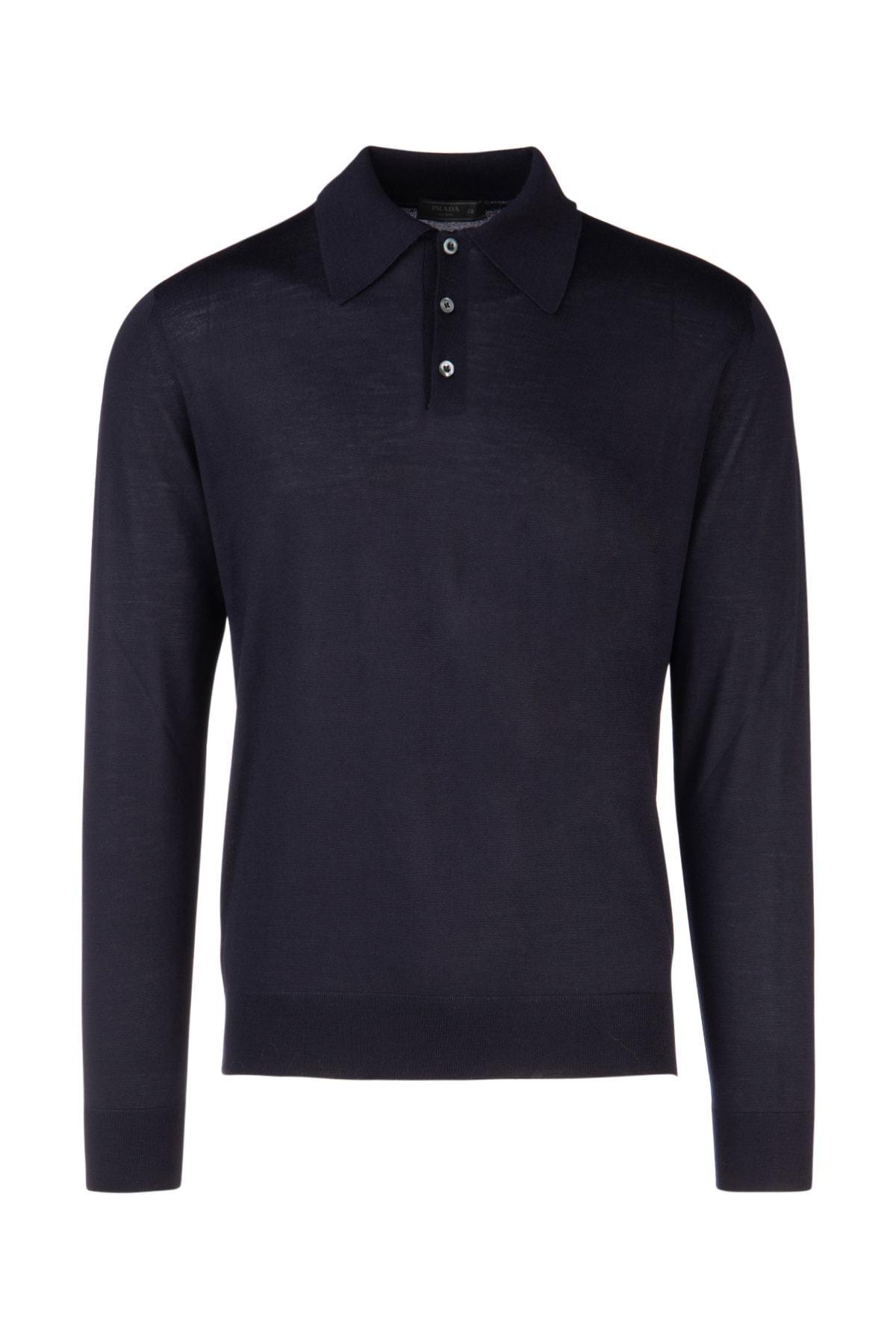 Prada Wool Knitted Polo Shirt in Navy (Blue) for Men - Lyst