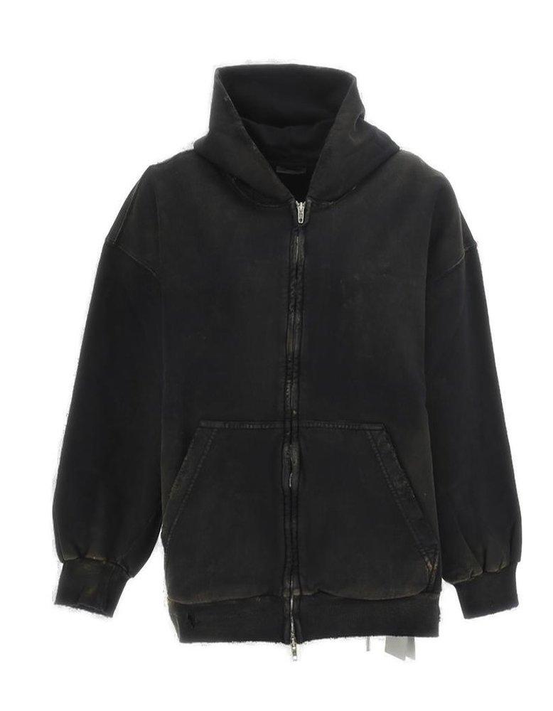 Balenciaga Distressed Zip-up Hoodie in Black | Lyst
