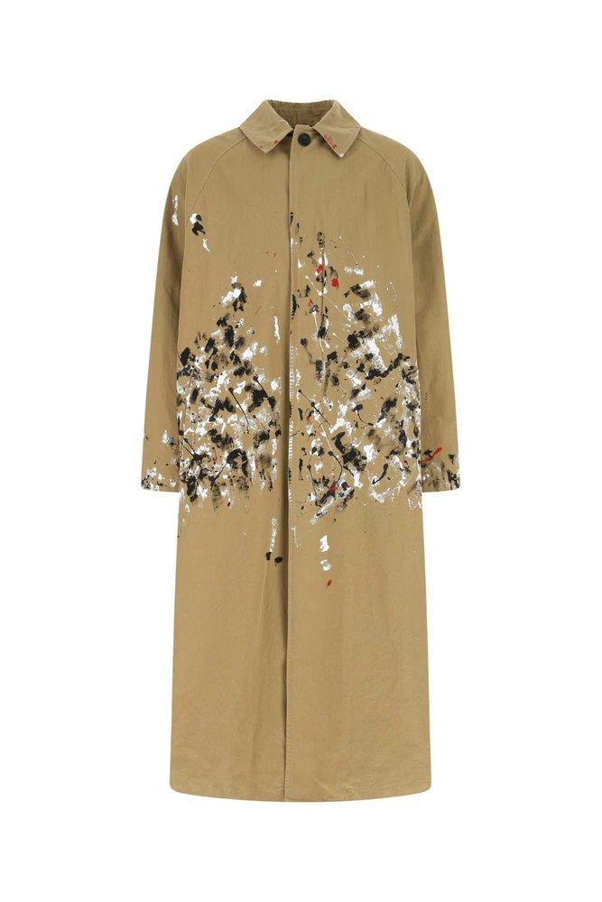Balenciaga Paint Splatter Detailed Car Coat in Natural for Balenciaga Paint Splatter Detailed Car Coat in Natural for