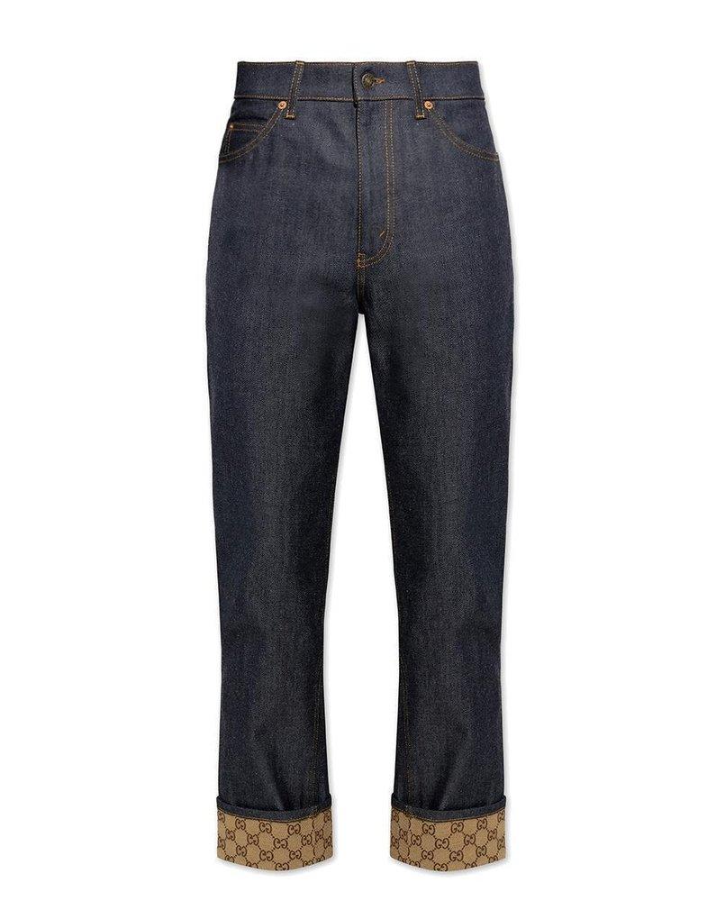 Blue GG-jacquard organic-denim straight-leg jeans, Gucci