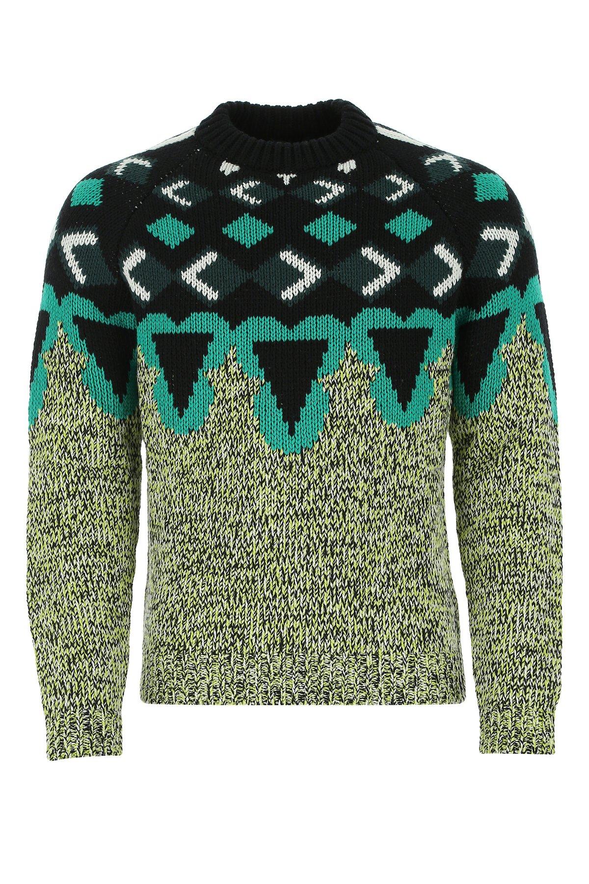 Prada Wool Geometric Intarsia Knit Sweater in Green for Men - Lyst