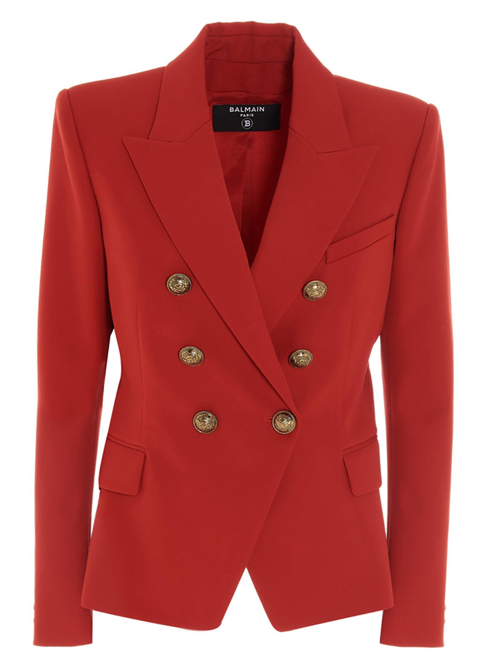 Balmain Wool Double Breasted Blazer in Red - Lyst
