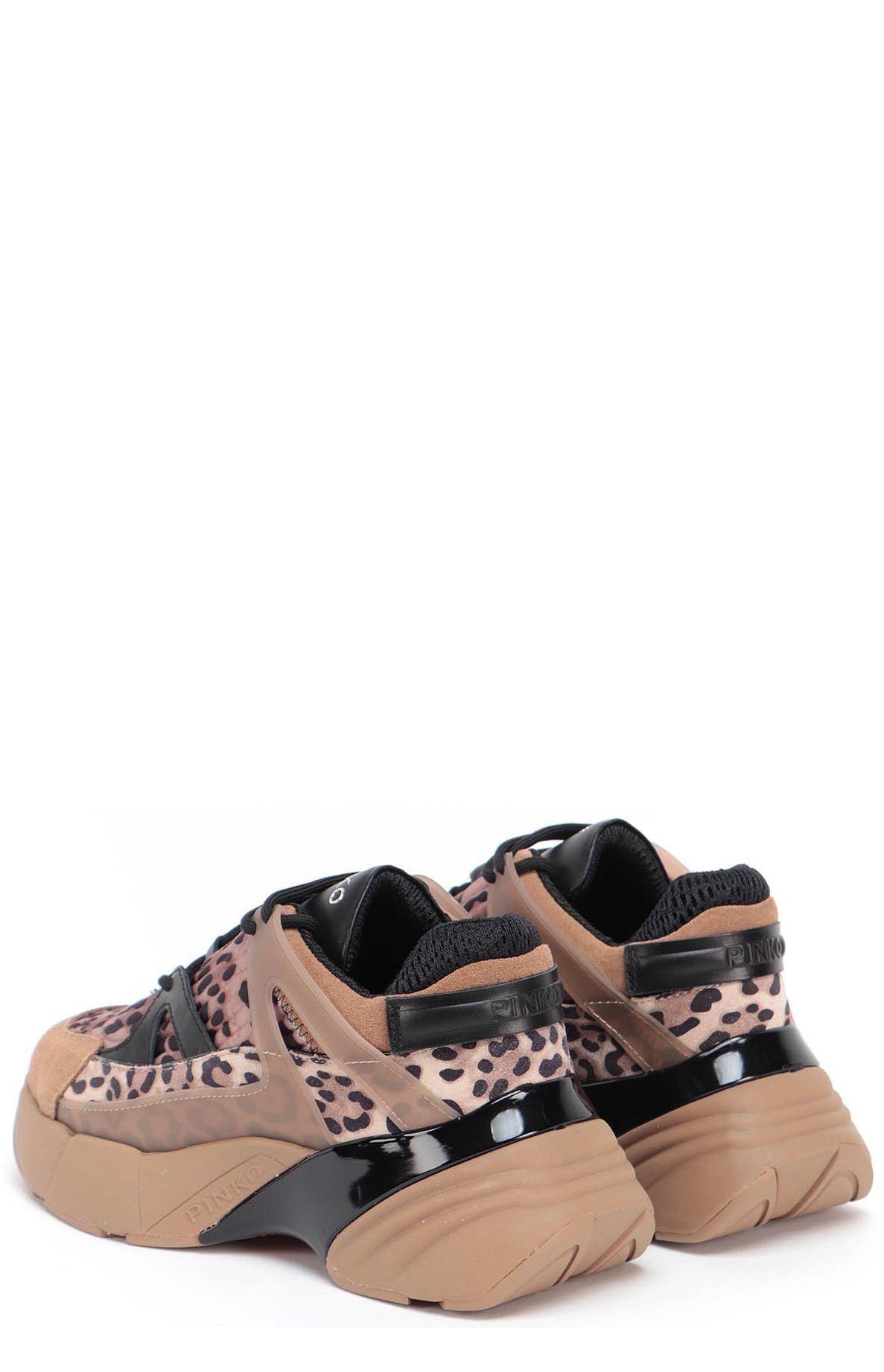 Pinko Leather Leopard Print Chunky Sole Sneakers in Beige (Natural) | Lyst