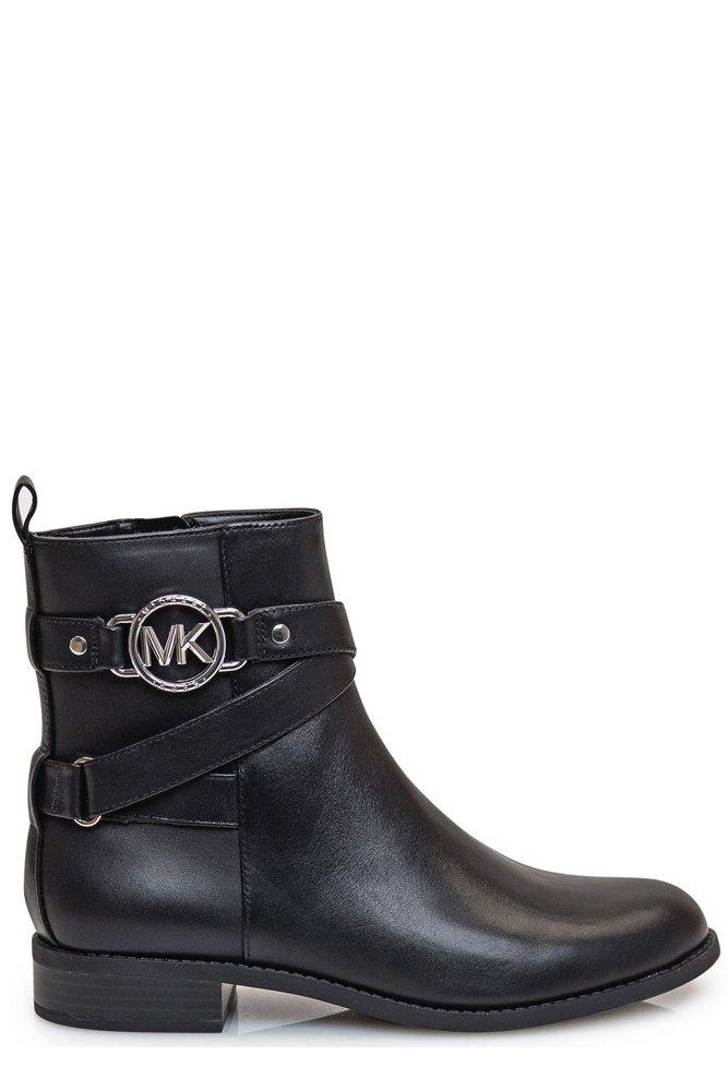 MICHAEL Michael Kors Logo Plaque Ankle Boots in Black | Lyst