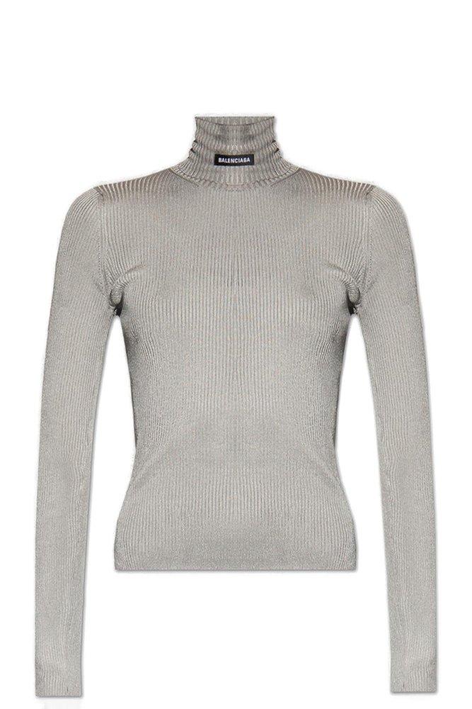 Balenciaga Synthetic Turtleneck Rib Knit Jumper in Grey (Gray) | Lyst