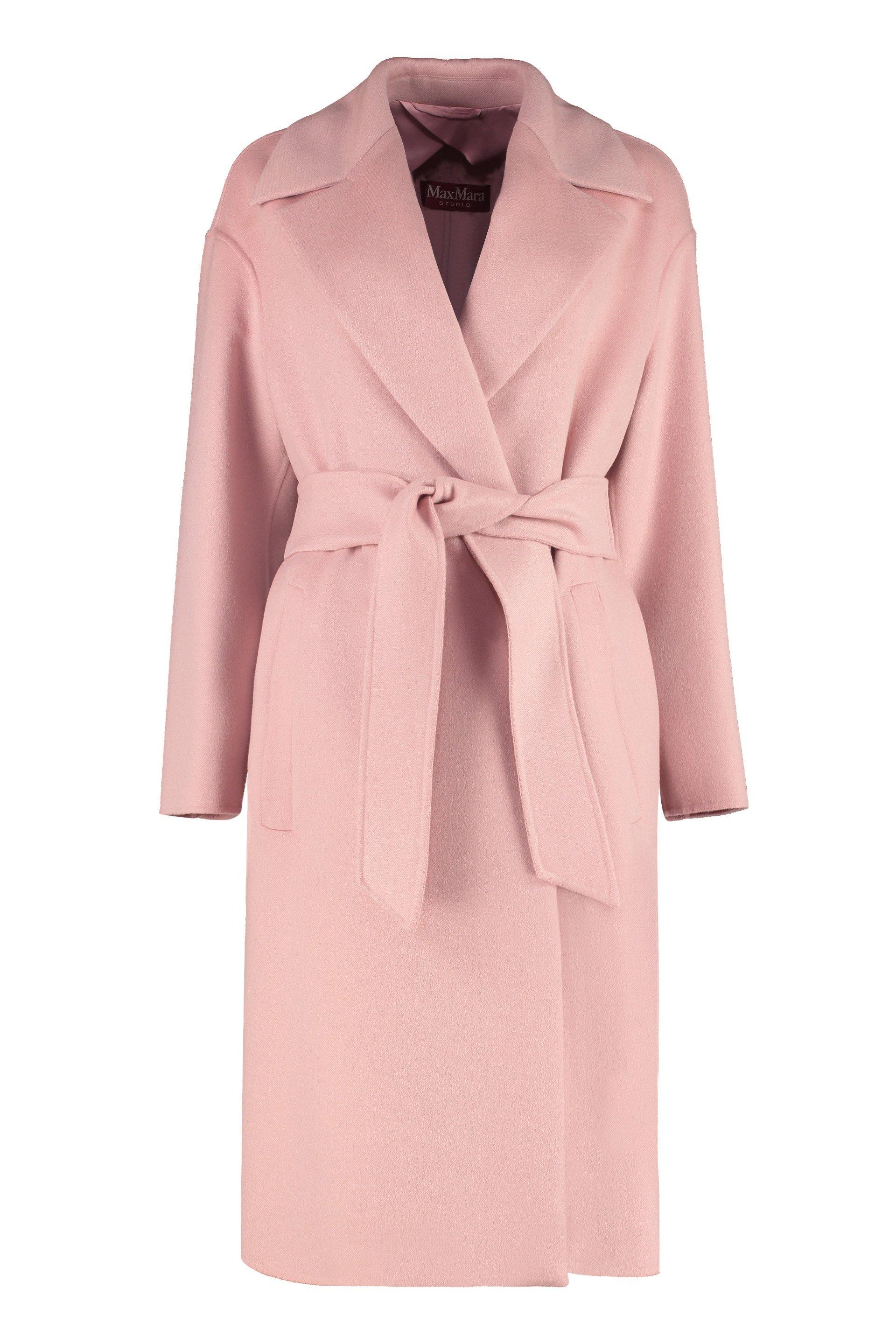Max Mara Studio Fazio Wrap Coat in Pink | Lyst