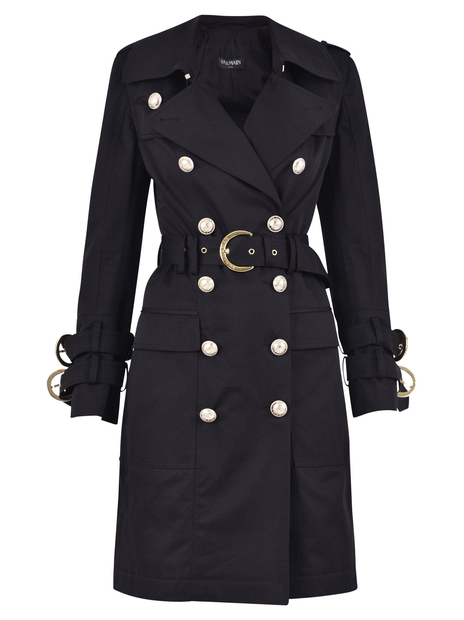 Balmain Cotton Double Breasted Trench Coat in Black Lyst