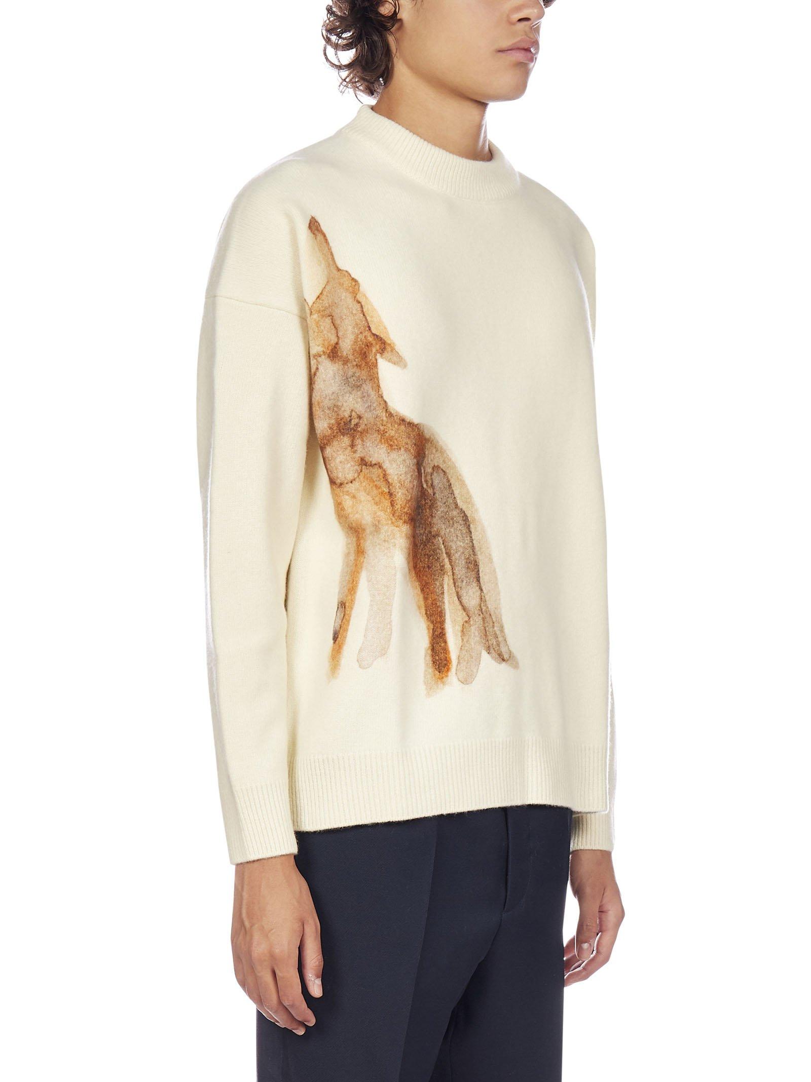 Jil Sander Wolf Print Knit Sweater in White for Men | Lyst