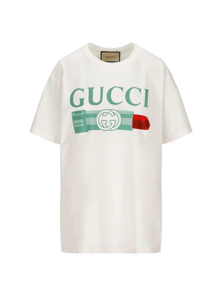 Gucci Lipstick Printed Crewneck T-shirt in White | Lyst